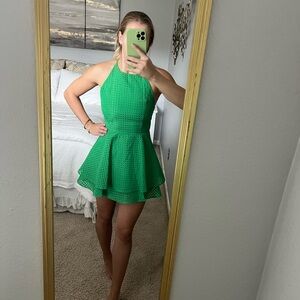 Green checkered romper